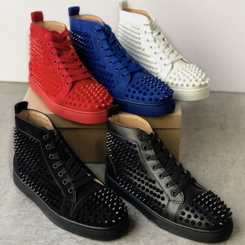 

2020 trainers Sneakers junior Suede Studded Spikes Shoes flat trainers Red Bottom shoes high top silver spiked men shoes, Color 12