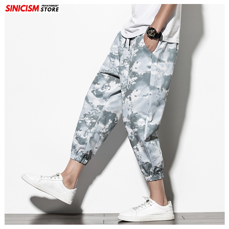 

Sinicism Store Men New Summer Chinese Style Harem Pants Mens Camouflage Joggers Pants 2020 Male Loose Cotton Linen Bottoms, Gray