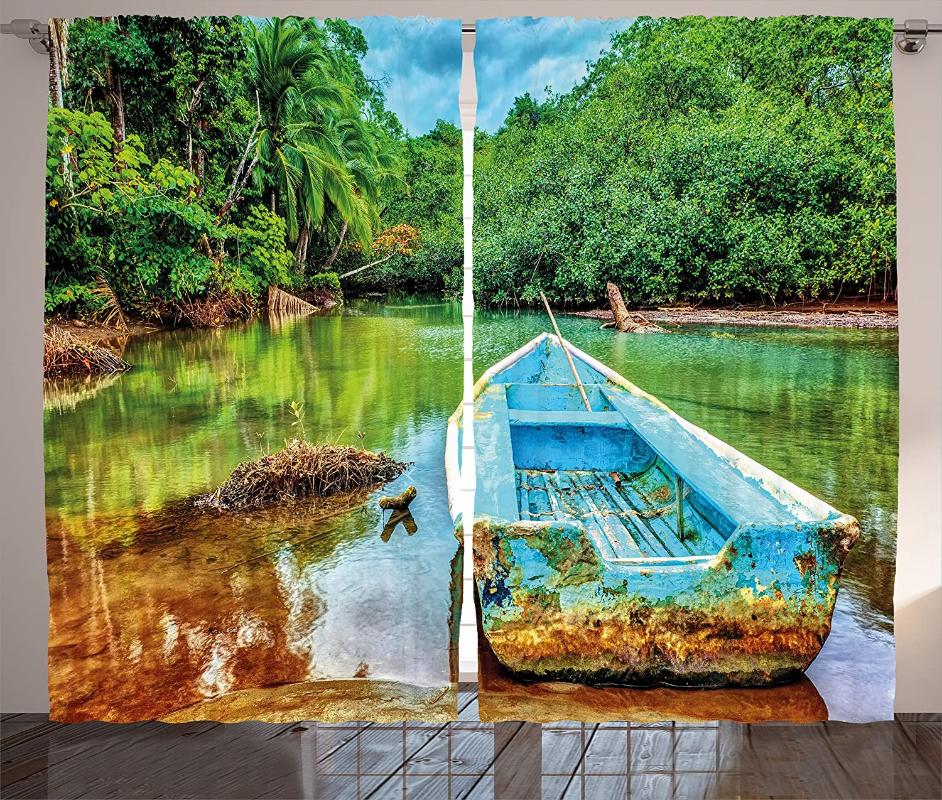 

Landscape Curtains Old Boat in Tropical River in National Park of Rica Nature Photo Living Room Bedroom Window Drapes, As pic