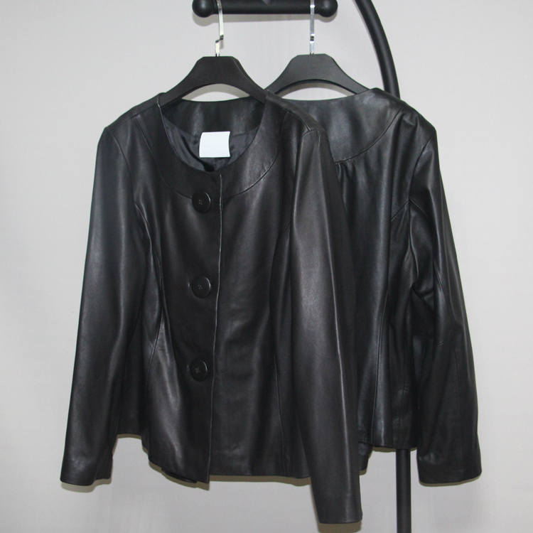 

Plus big size women's genuine sheepskin lambskin leather coat o-neck ladies female jacket black 7xl 8xl 9xl