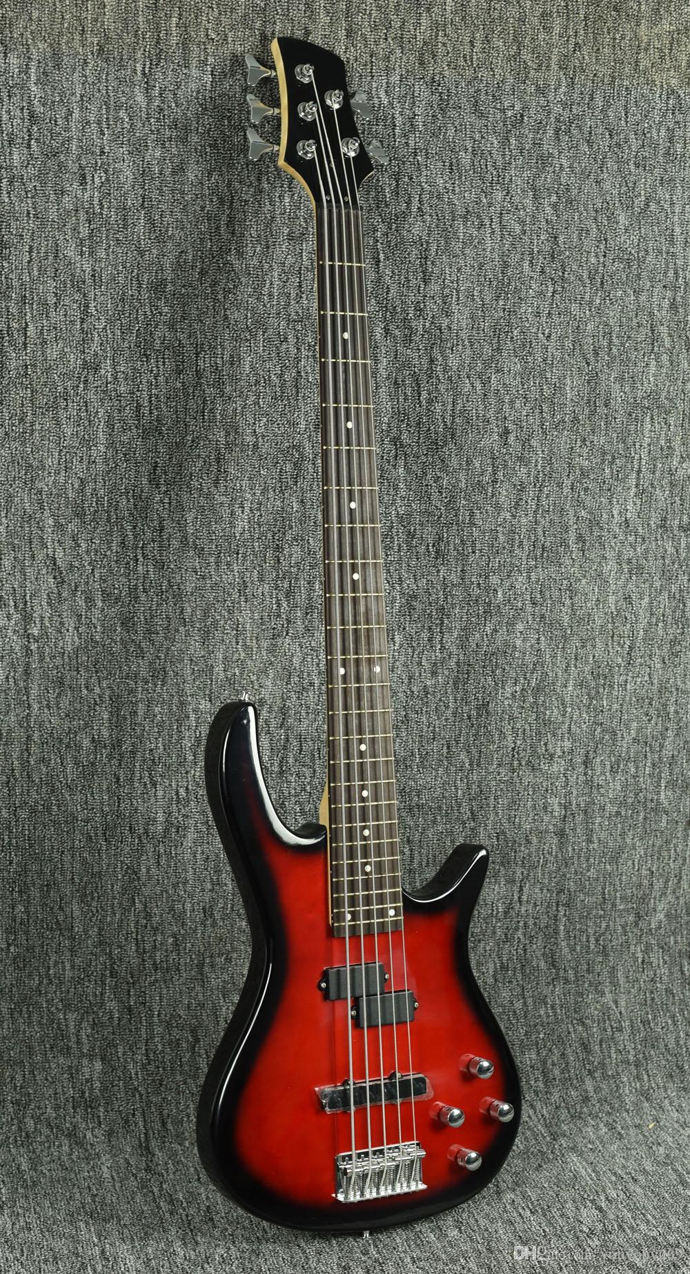 Usine personnalisée en gros / au détail meilleur prix, 5 cordes Bass Guitare électrique, dégradé rouge noir, personnalisation de l'offre!