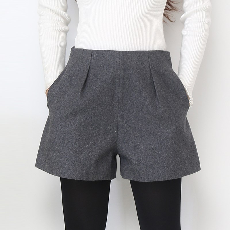 Short d'hiver à jambes larges pour femmes bottes en laine Shorts couleurs bonbon fermeture éclair pantalon court ample avec poches tenue décontra