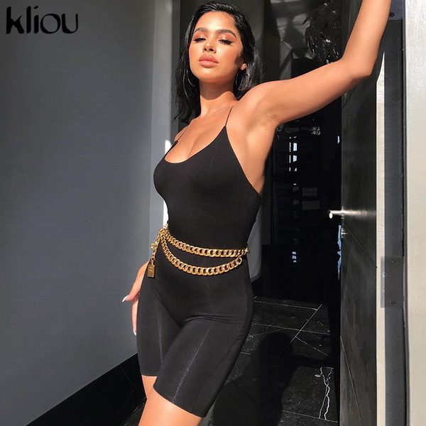 

black Skinny Spaghetti Strap sleeveless Street woman Rompers 2019 bar club Bodycon bodysuit en jumpsuits body femme