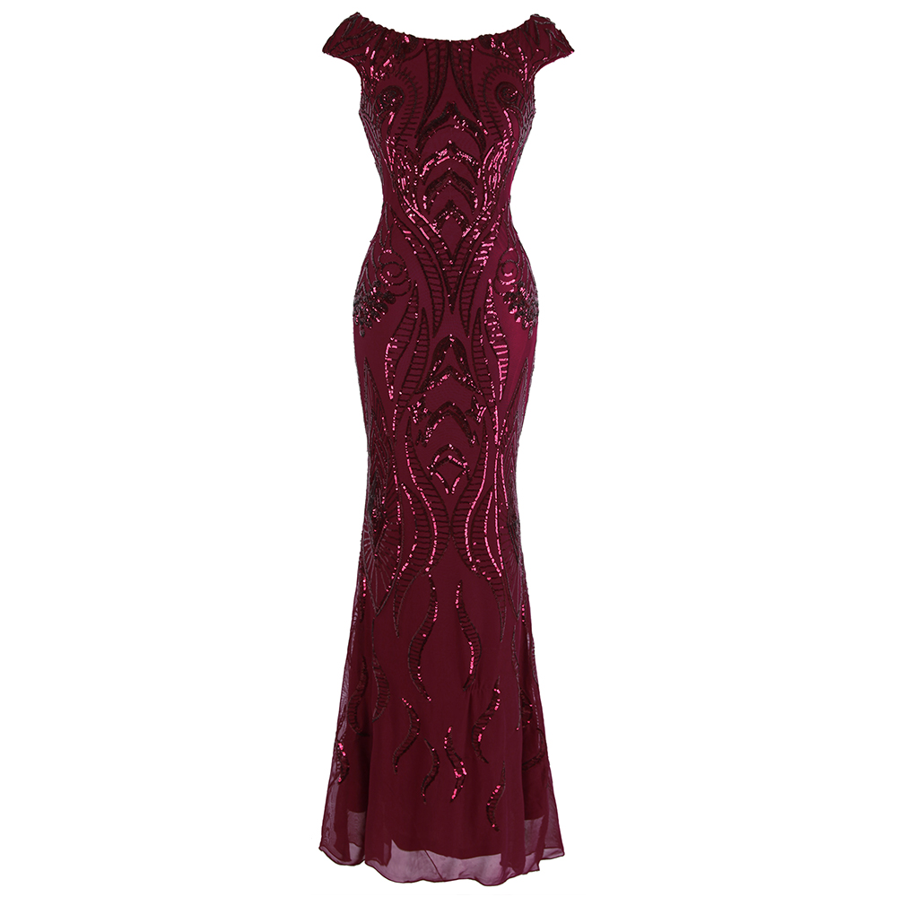 

Angel-fashions Women's Cap Sleeve Prom Dresses Long Vintage Sequin Party Gown 378, Light champagne