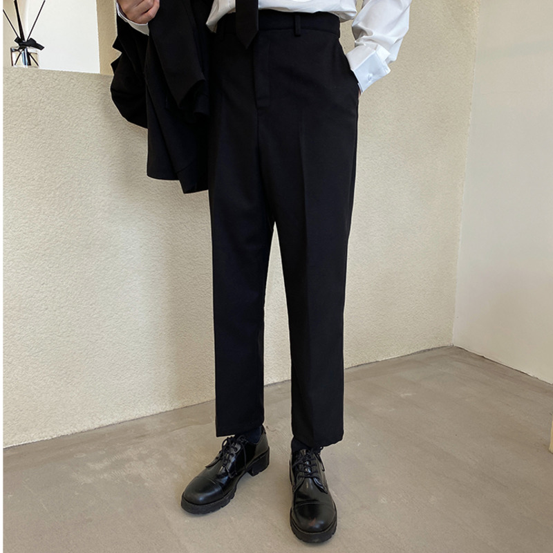 

EWQ / men's wear Suit pants men's fashion loose straight nine-point vertical suit pants wide leg casual nine-point, Black