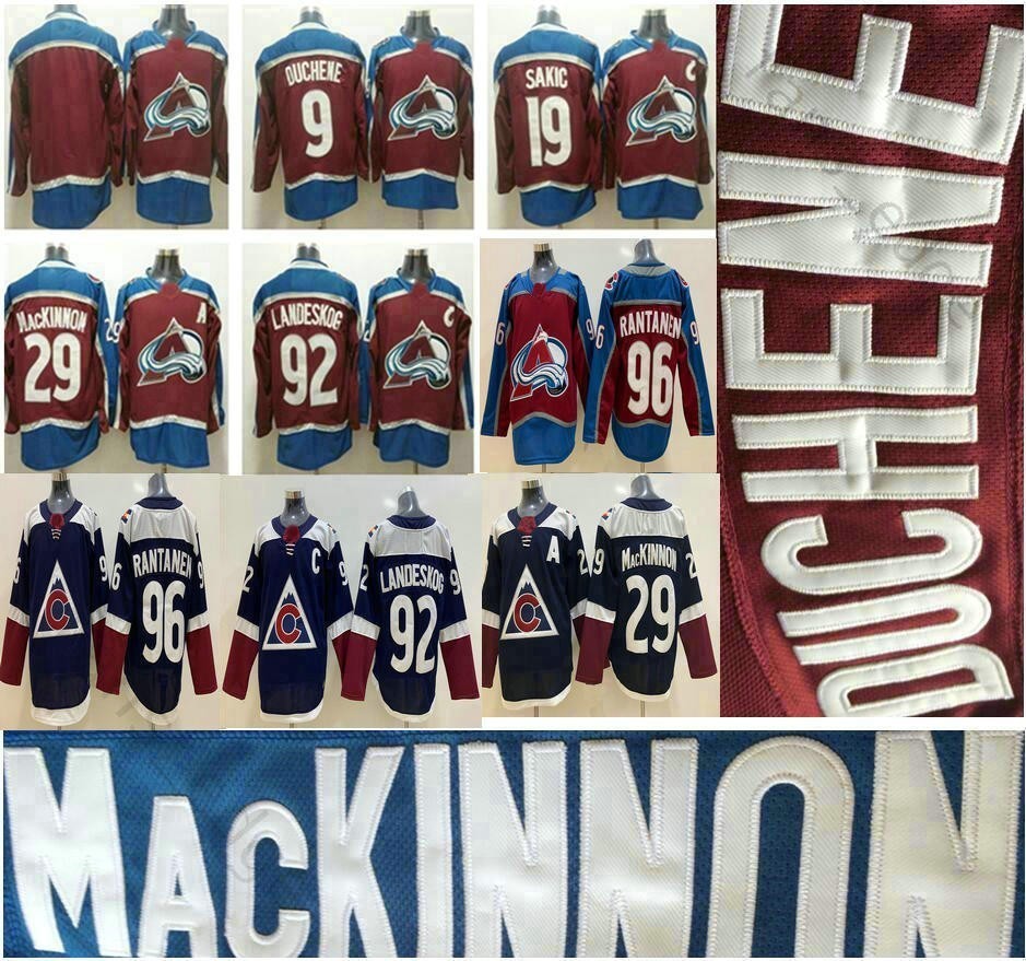 

Cheap Colorado Avalanche 9 Matt Duchene 19 Joe Sakic 29 Nathan MacKinnon 92 Gabriel Landeskog 96 Mikko Rantanen Stitched Hockey Jerseys, Black
