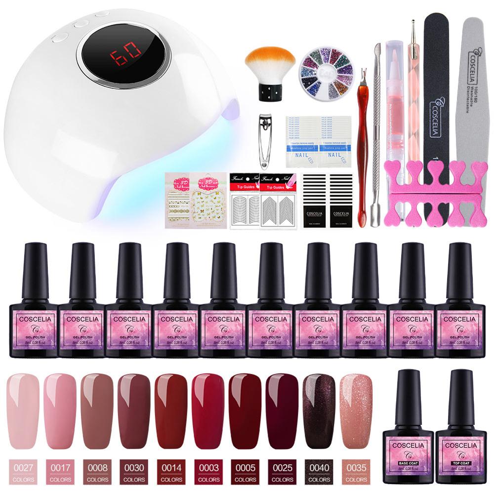 

COSCELIA 10PCS Gel Nail Polish Set With 36/24W Lamp Manicure Set Tools For Manicure For Gel Varnish 8ML Polish