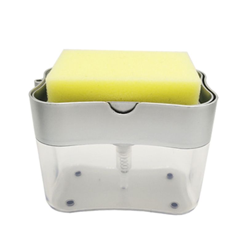 

Liquid Soap Pump Dispenser with Sponge Holder Cleaning Container Manual Press