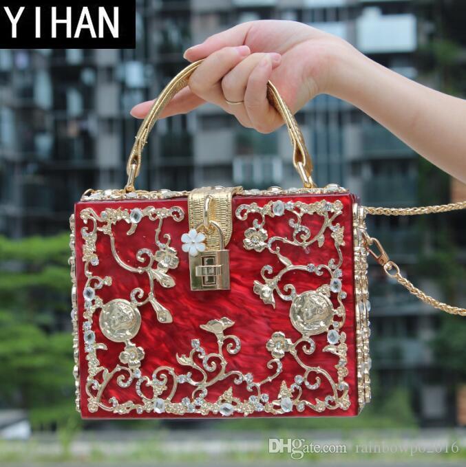 

Factory independent brand handbag exquisite high-grade carved evening bag elegant diamond handbag fashion carved diamond acrylic package, Black