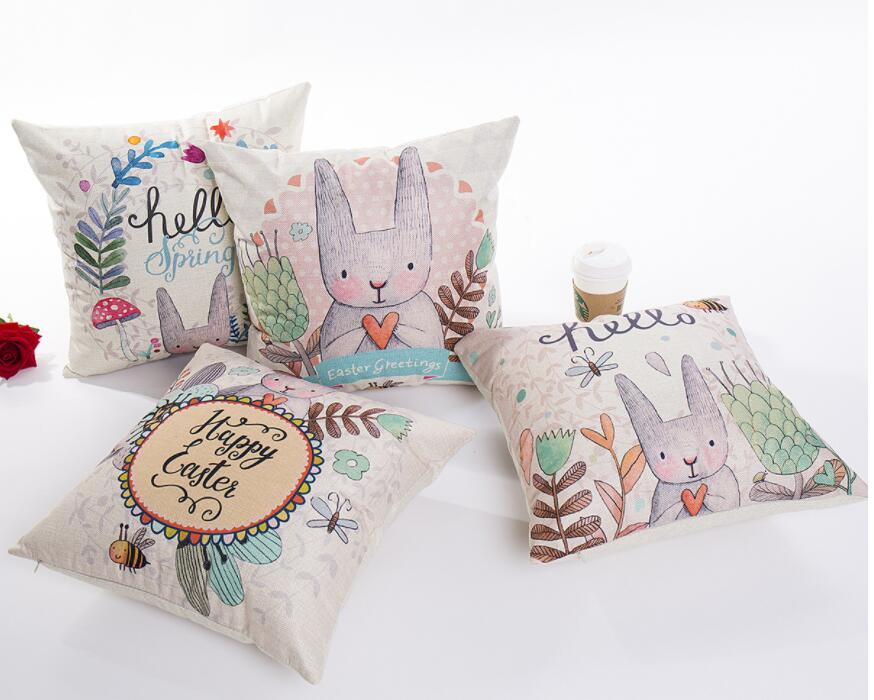 

INS Easter Day Rabbit Print Cotton Flax Pillow Case Cover Car Sofa Pillow Sham Armchair For Living / Study / Dining Room Bedroom Hotel, As picture