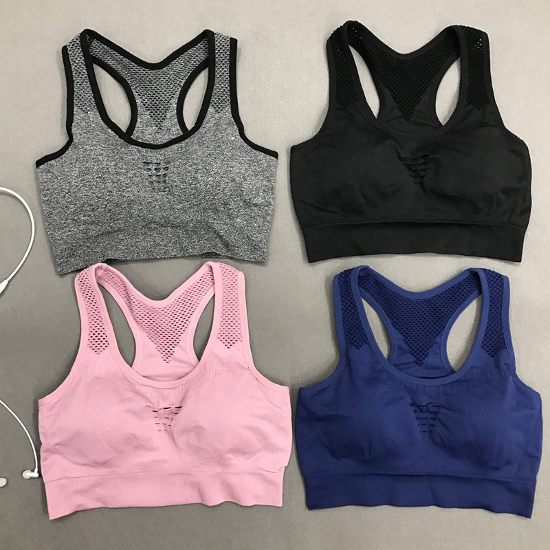 

New Quick Dry Women Seamless Push Up Sportswear Feminine Bra Workout Yoga Top Crop Padded Sleeveless Fitness Shockproof Bra Vest, Black