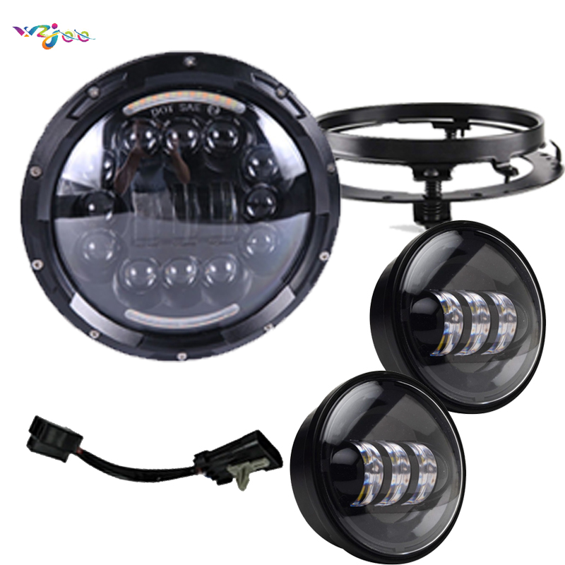 

7inch 90w LED Headlight +4.5" Fog Lights Passing Lamps+Headlamp Bracket Mounting Ring For Harley Road King Street Glide