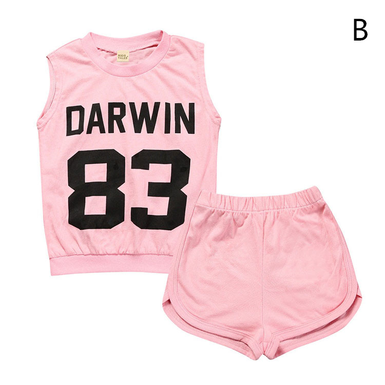 

Boy Sleeveless Round Neck T-Shirt and Short Pants Suit Two Pieces Children Summer Sets KG 022