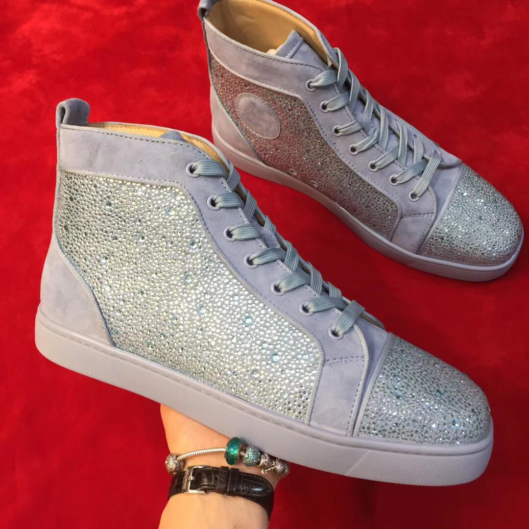 Culome Designer Glitter Cuir avec strass Crystal Red Basne-baskets Unisexe Femmes, Semelle Femmes Semelle Rouge Chaussures de sport Haut-Top - Me