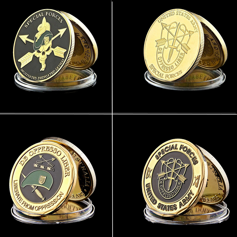 USA Green Beret De Oppresso Liber US Army Crafts Special Forces Green Beret Motivated Dedicated Lethal Challenge Coin-image-539017075