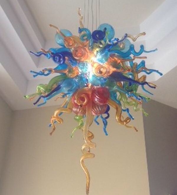 

Urban Design Long Chain Chandeliers Light LED Lightings Source 100% Blown glass Chandelier Lighting for Hotel Staircase Decoration