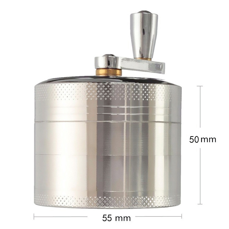 

Tobacco Grinder 55mm 4 Layers Zicn Alloy Hand Crank Tobacco Grinders Metal Hand Muller Pepper Grinders Smoking Accessories CCA12082