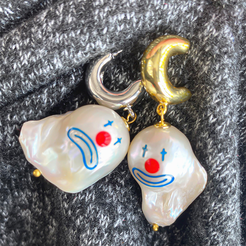 

2020 New Fashion Punk 925 Silver Pin Clown Face Pearl Earrings Special Shaped Earrings For Women Girl Jewlery