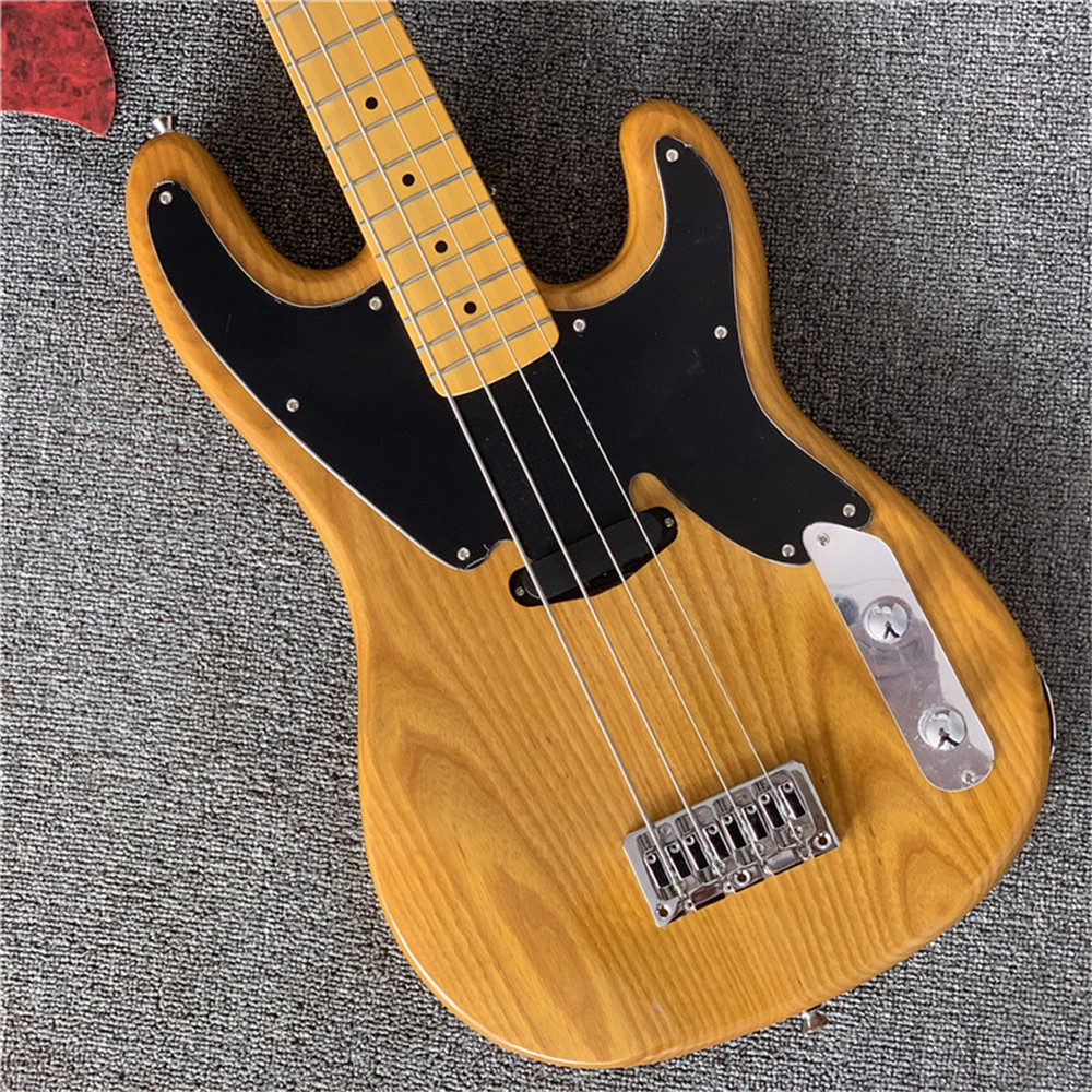

Free Shipping Yellow 4 Strings Precision Bass Guitar with Alder Body,Black Pickguard,Offer Customized guitars guitarra