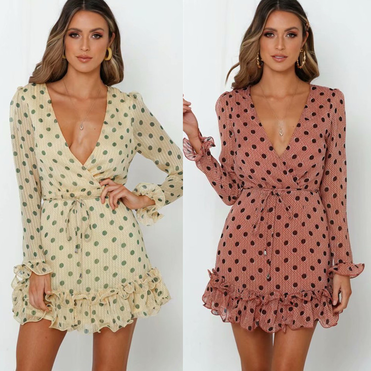 

Autumn Clothing Woman 2019 Crossing Skirt Sexy Long Sleeve Dress, Pink f19dr4425