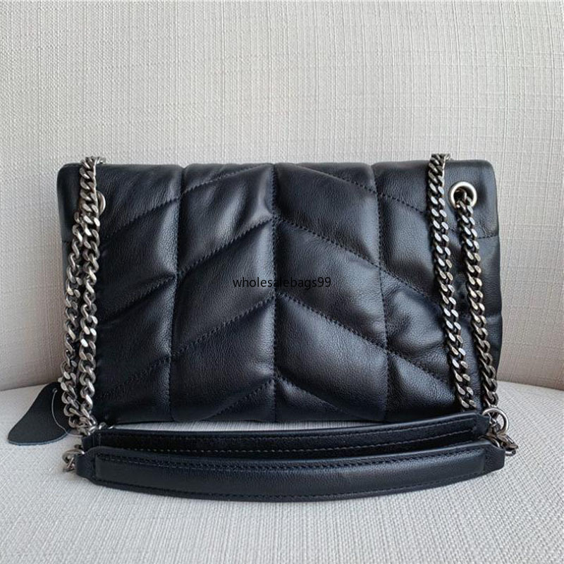 Sac à chaîne en cuir véritable pour femmes, sacoche bouffante souple, sac de couverture en treillis de diamant, sac à sangle en chaîne