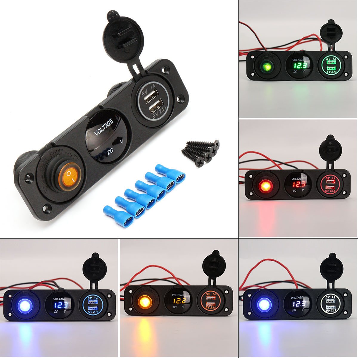 MagiDeal 5 Pins Dual Rows Electric Power Window Switch Button Universal 12V//24V Green