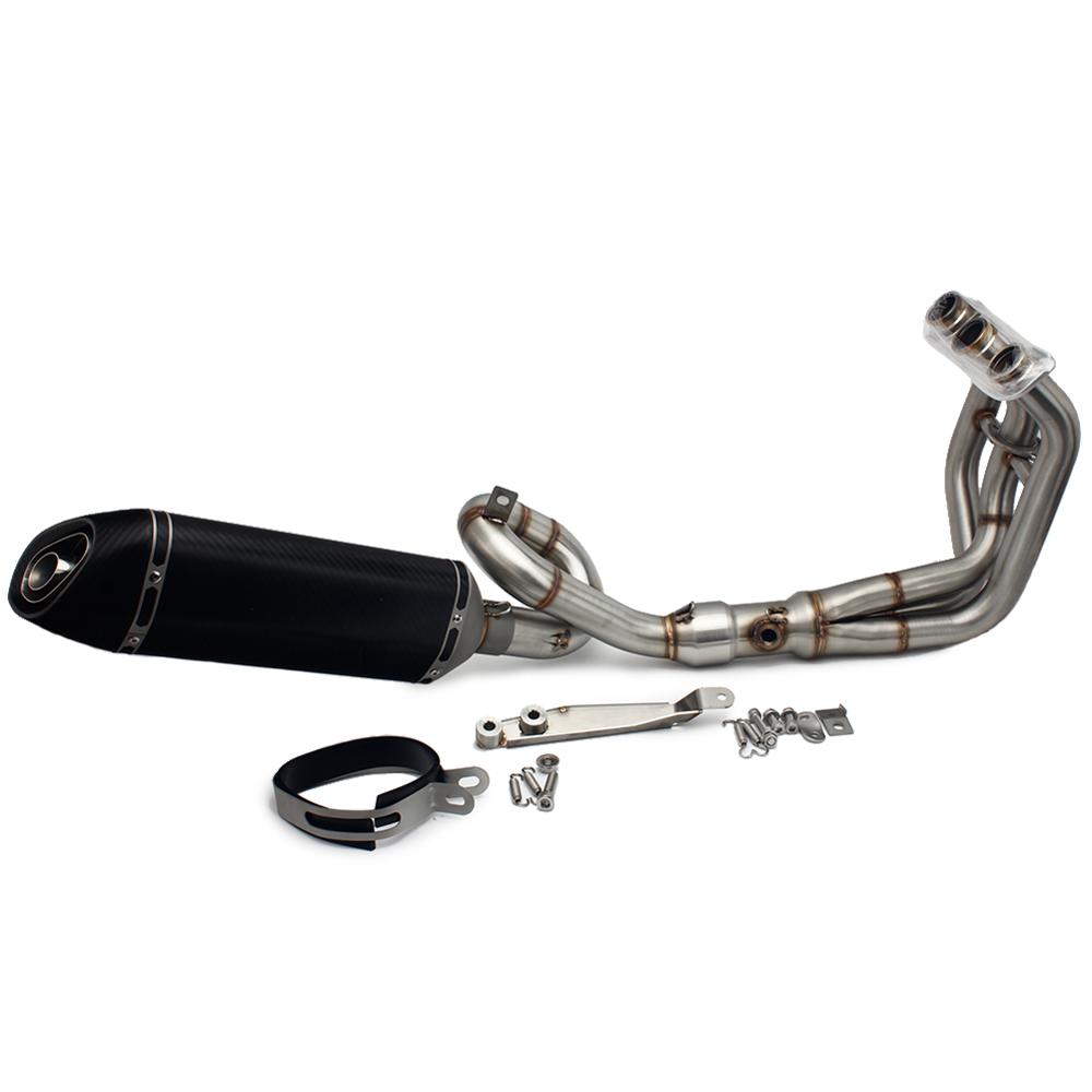 

BIKINGBOY Full Exhaust System Front Link Pipe Set + Carbon Fiber End Pipe For MT-09 FZ-09 2013-2019 XSR 900 2016-2018