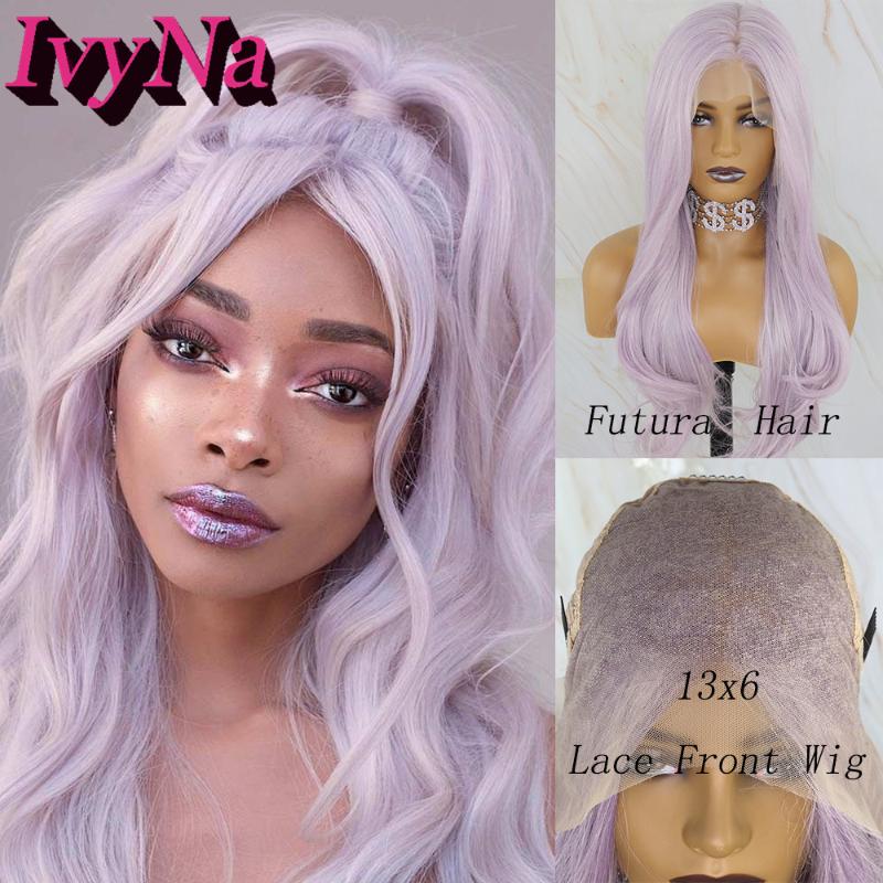 

IvyNa Purple Highlight Synthetic Lace Front Wigs 13x6 Deep Parting Purple Mixed Blonde 13x6 Lace Front Wigs Heat Resistant Hair