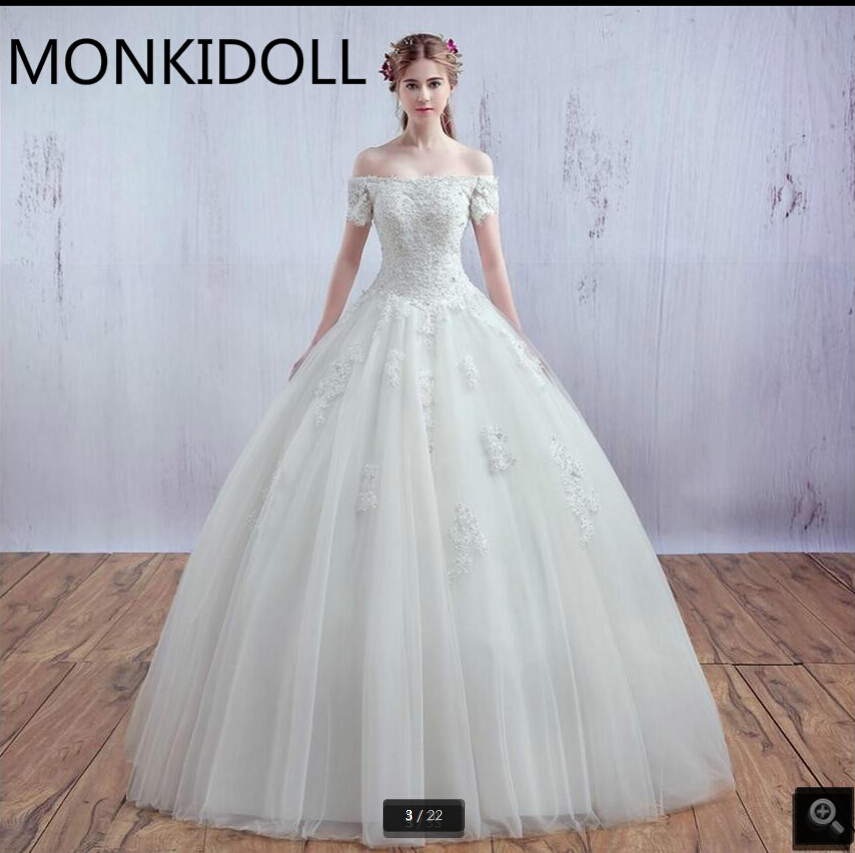 

Robe de Mariage 2016 new arrival ball gown white wedding dress lace appliques beading pearls wedding gowns off the shoulder bride dress