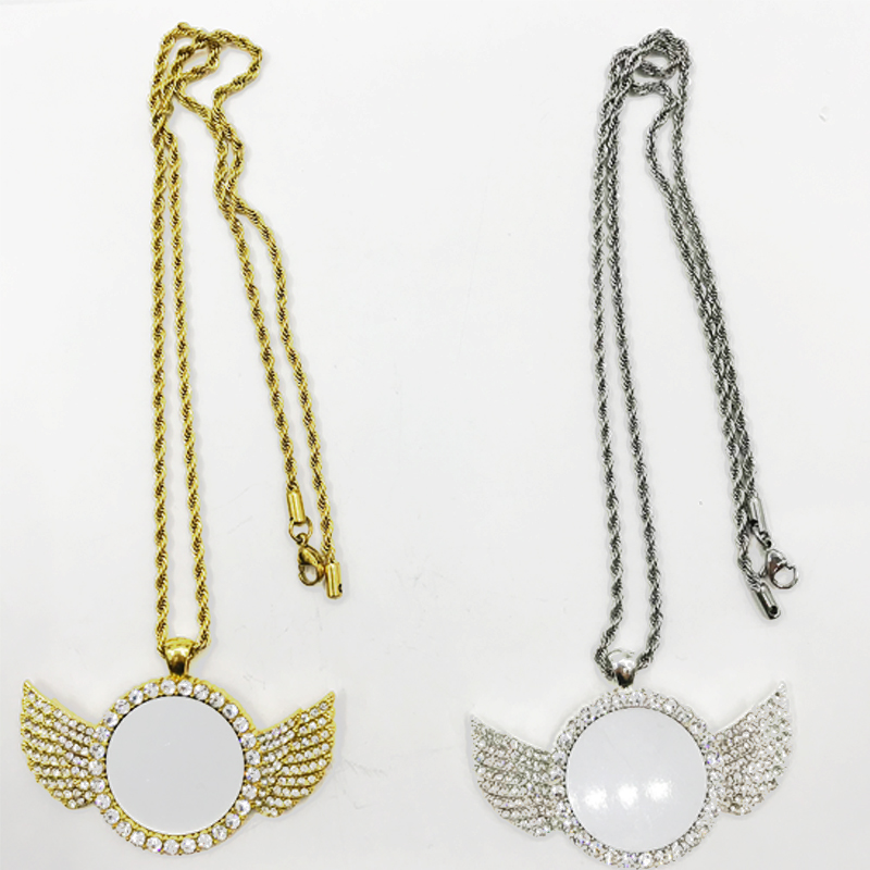 

Free Shipping 20pcs/lot Customized Photo Jewelry Sublimation Hip hop Angle Wings Necklace For Valentine's Day Gifts