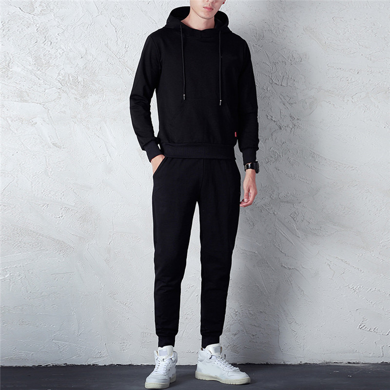 

2019 new tracksuit men Autumn Winter Pure Color Sweatshirt Top Pants Sets Sport Suit tracksuit men plus size 2ps chandal hom, Black