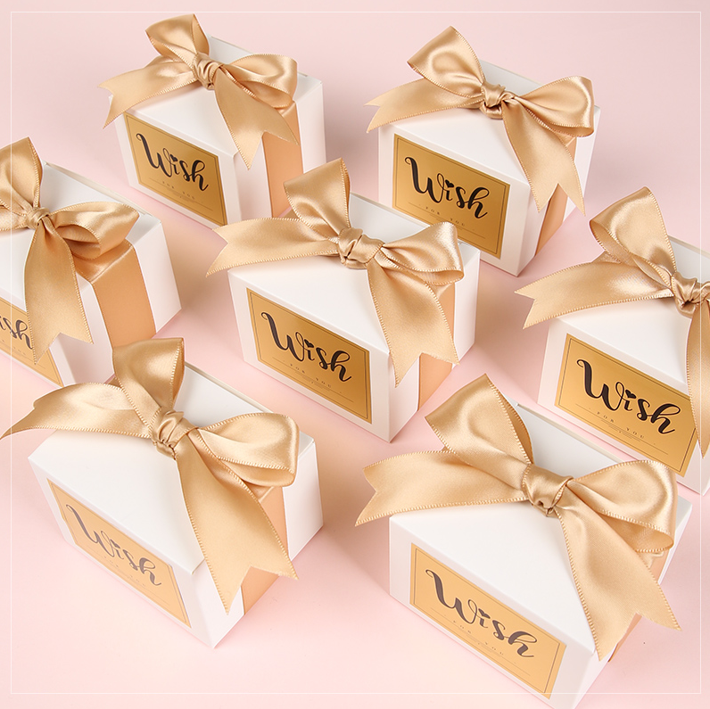 

Free Shipping 30pcs Wedding favor pink golden red ribbon baby birthday candy box gifts boxes for guest