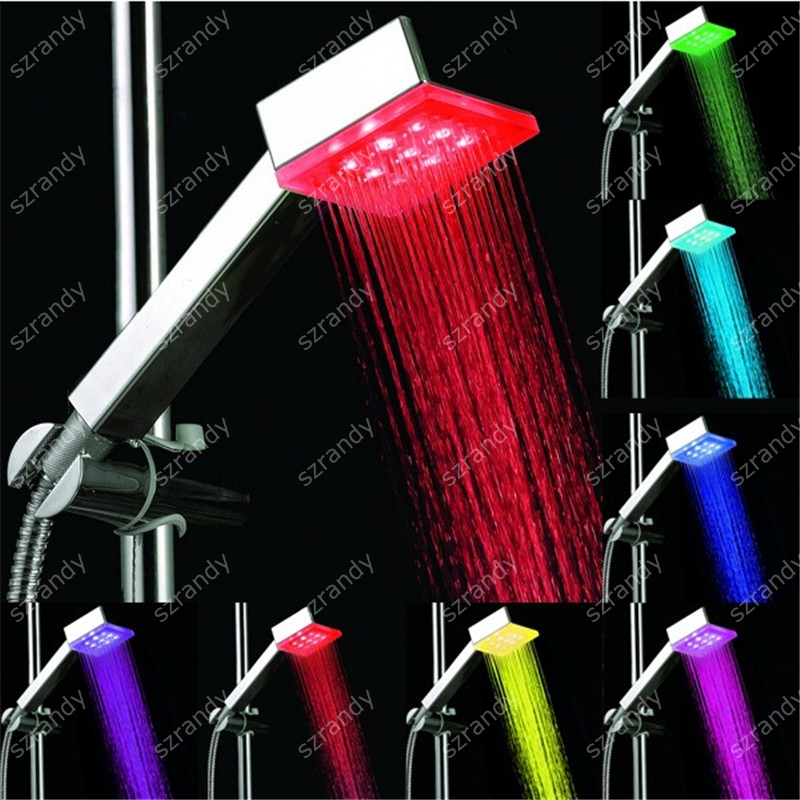 

Drop shipping 7 colors fading square LED Light Shower Head Handheld Bath Sprinkler for Bathroom without package 8008-A4