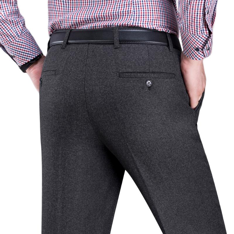 

New Mens Suit Fleece Thicken Business Autumn Winter Men Casual Trousers Straight Classical Dress Pants, 155 navy blue
