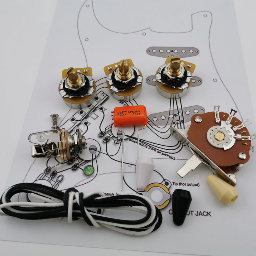 

Guitar Capacitor Potentiometer CTS 250K Copper shaft Wiring Kit for-Stra CDE 716P .022 600V Orange Drop Cap +Welding line drawing