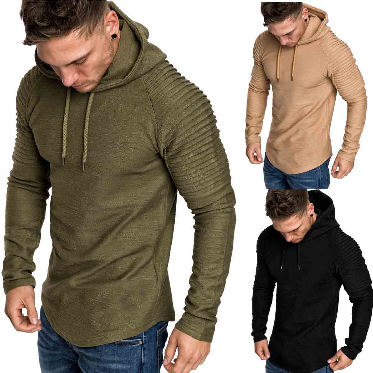 Hommes à capuche bras pli pull à manches longues à capuche solide décontracté grande taille M- 3XL Europen américain hauts à la mode