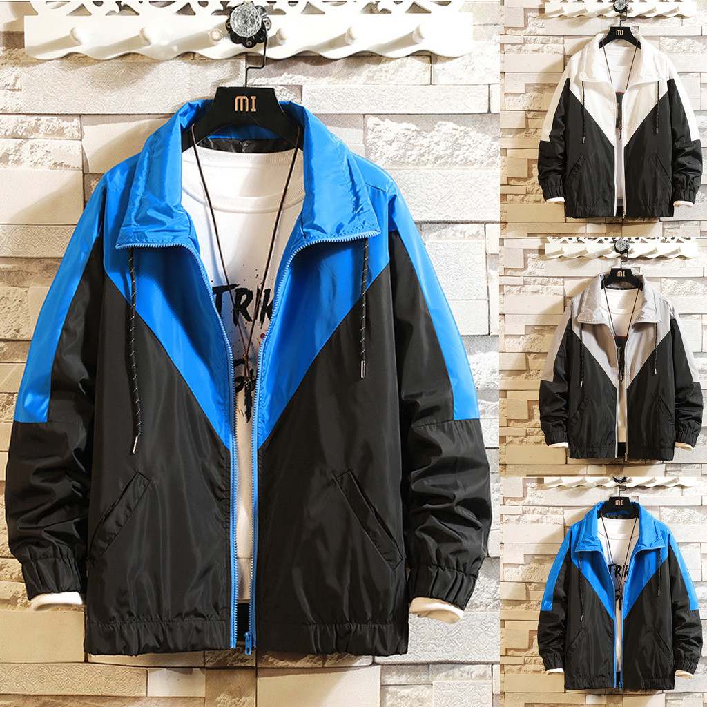 

Dropshipping Casual Tops Plus Size Fashion Fashion Men's Autumn Winter Solid Patchwork Casual Long Sleeve Jacket Coat man Hands, Blue