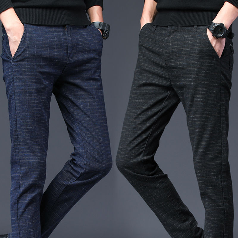 

Autumn new men's casual pants men straight straight pants youth plaid trousers spring summer fashion, Black
