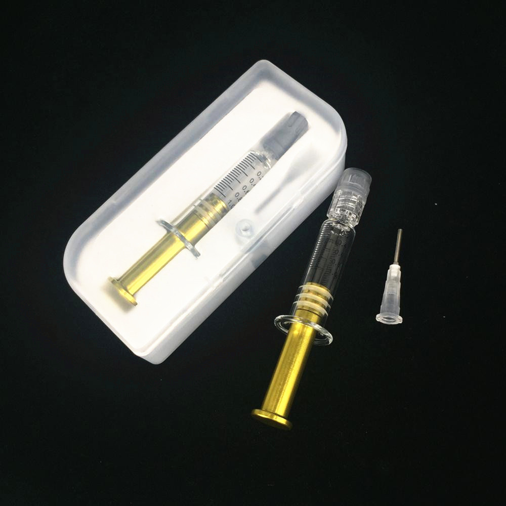 

1ml Gold Silver Metal Plunger Pyrex Syringe Luer Head Lock Glass Injector With Measurement Mark Oil Filling Tools For Vape Cartridges