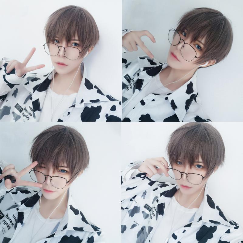 

BUQI Short Wigs Brown Black Men's Wigs Synthetic Natural Straight Daily Fake Hair for Cosplay Anime Party, Natural color