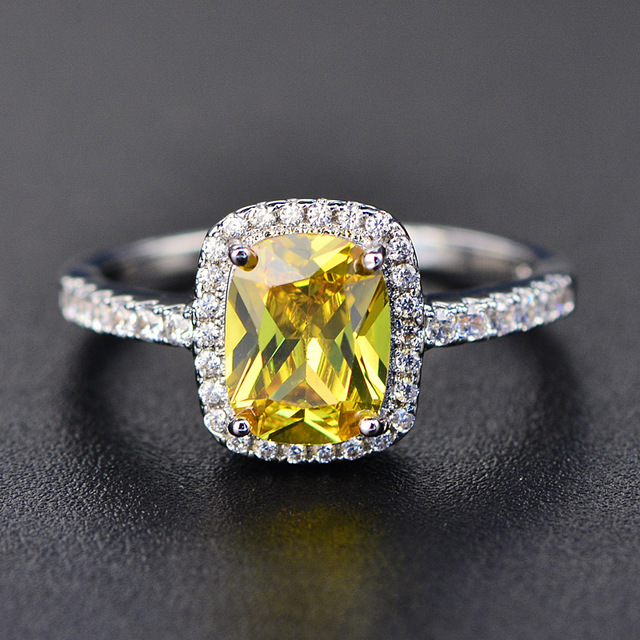 Multicolored Square Large Zircon Ring Classic Qualities Diamond white gold plated Workmanship Explosion
