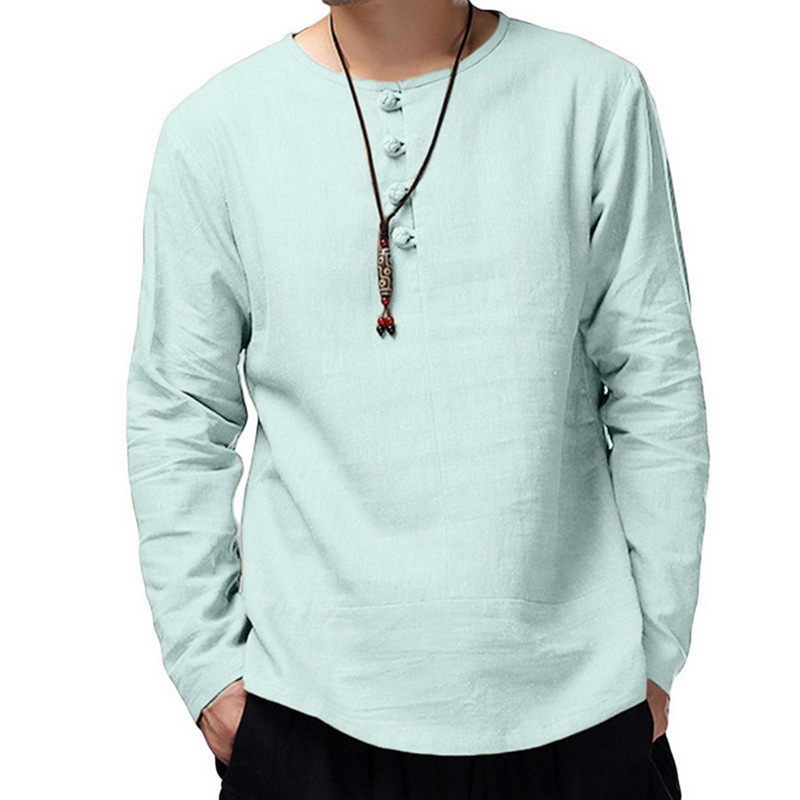 

summer Men Shirt Button Long Sleeve Solid Color Leisure Casual Tops Retro Mens Cotton Shirts Camisa 2020 dropshipping