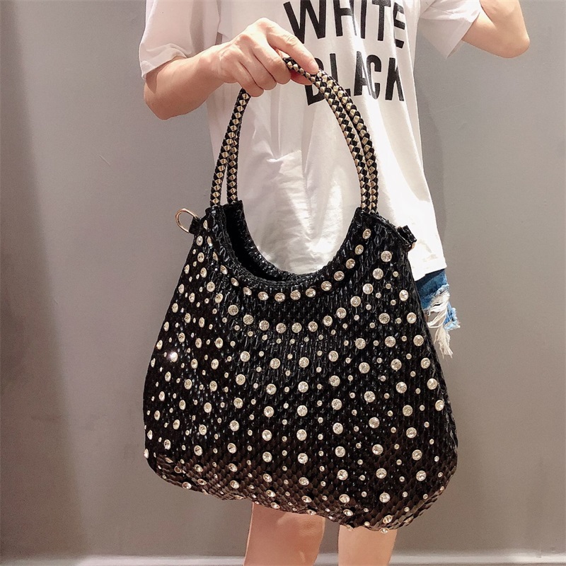 

Luxury Women handbags Fashionable lady bag diamond Big bag female water diamond shoulder Elegant Ladies Shoulder, Black