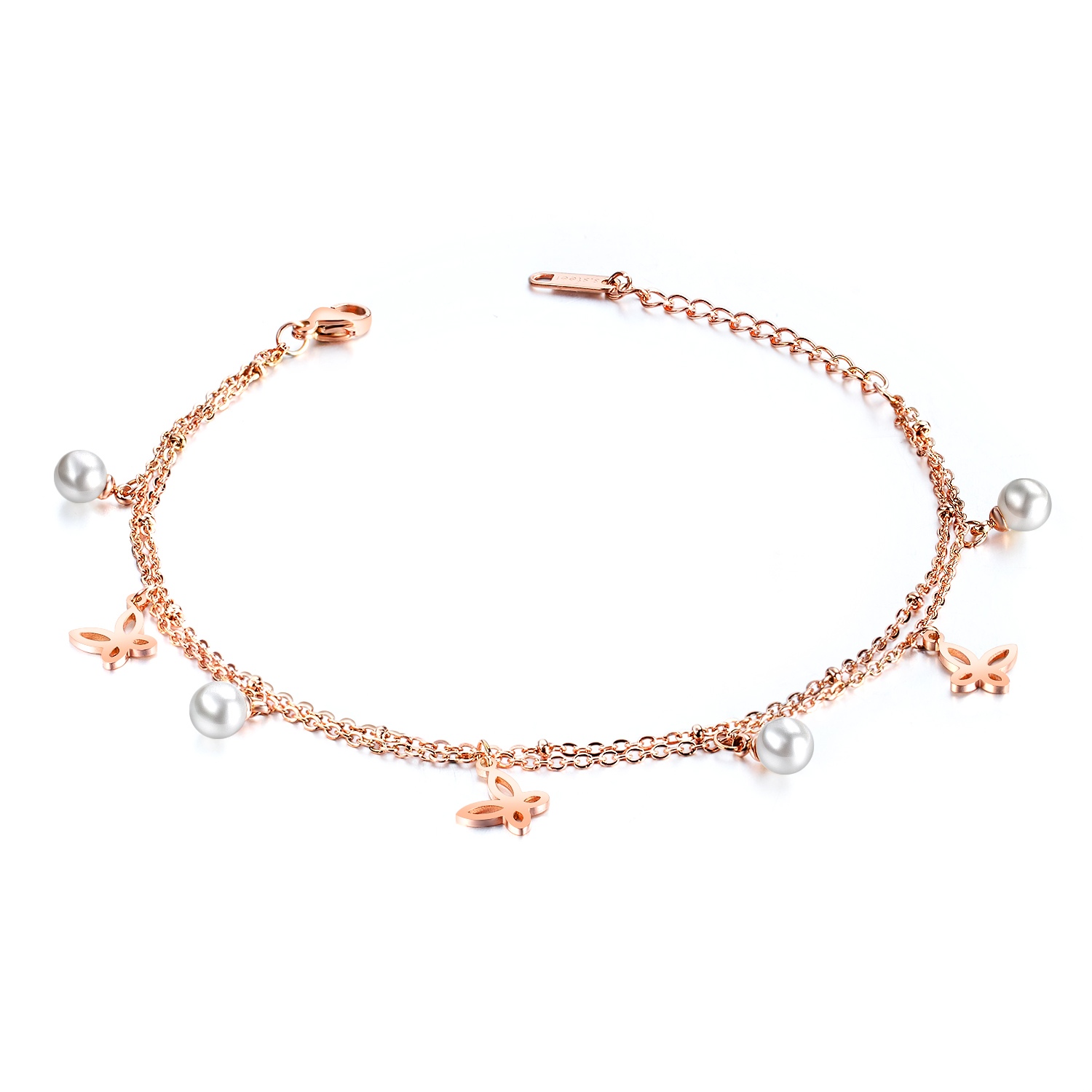 

Elegant Rose Gold Stainless Steel Butterfly Anklet Double Chain Foot Bracelet Sandal Beach Summer Jewelry for Women Girls, Red;blue