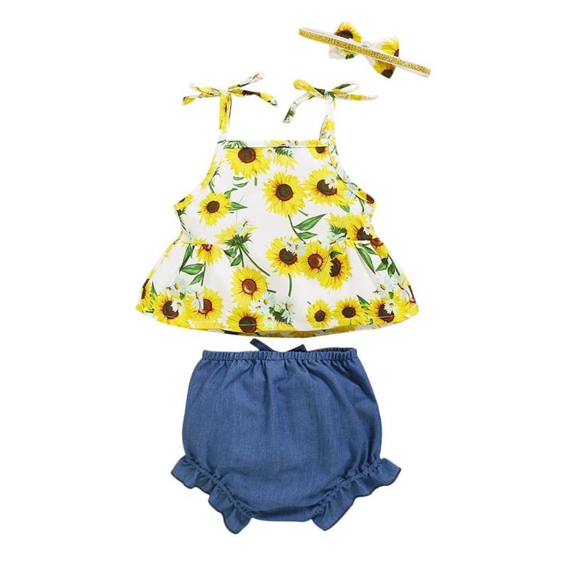

Toddler Baby Girls Sunflower Sling Tops+Shorts Set