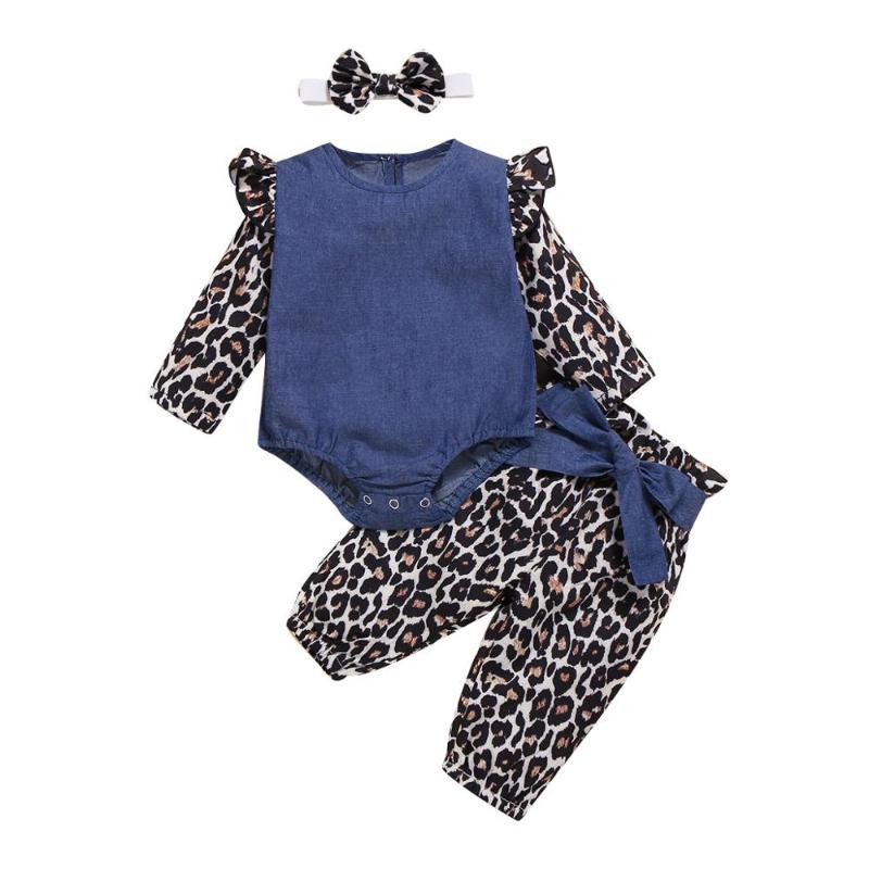 

Spring Clothing Baby Girls Clothes Set 3PCS Denim Rompers Kids Jumpsuits Infant Kids Rompers + Long Pants 2Pcs Set Sunsuit, A1