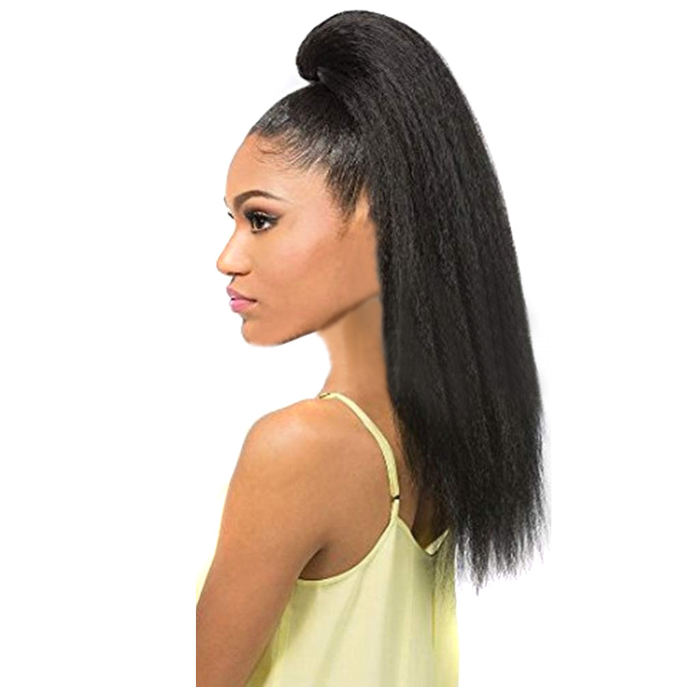 

Yaki wave Synthetic 22 inch Kinky Straight Hair With Two Plastic Combs Ponytail Extensions clip in