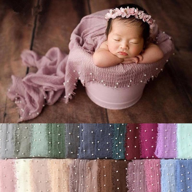 

Baby Photography Props Newborn Photography Blanket Cotton Pearl Fringe Wrapped Cloth Beaded Muslim Wraps Blanket 3FM