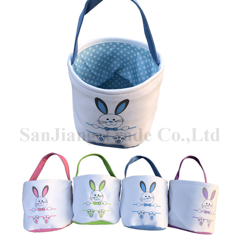 

Kids Easter Bunny Basket Rabbit Foot Print Patchwork Color Baskets Egg Hunting Bag Canvas Easter Bucket Bags Kids Candy Egg Totes A122105, 25*23cm
