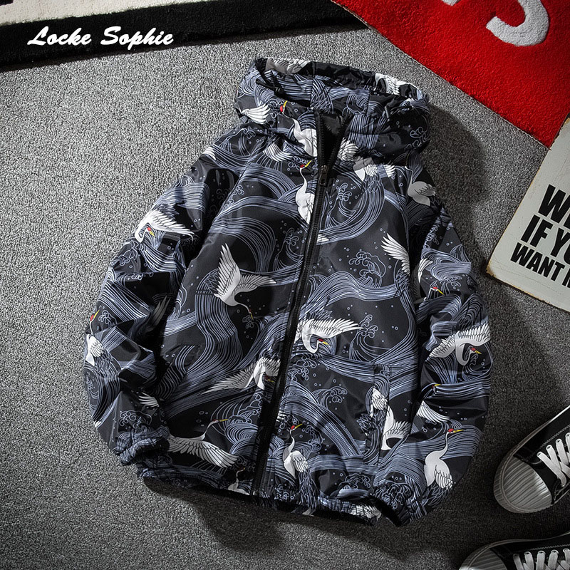 

Men's Plus size wadded jackets coats 2019 Winter Fashion Cotton blend Splicing prints zipper padded Parkas Man jacket coats Boys, Black